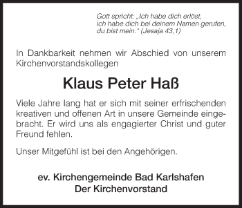Traueranzeige von Klaus Peter Haß von HNA