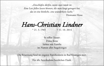 Traueranzeige von Hans-Christian Lindner von HNA