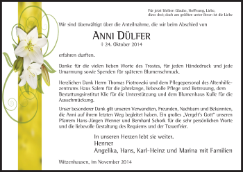 Traueranzeige von Anni Dülfer von HNA