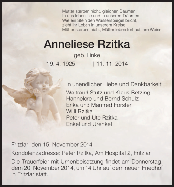 Traueranzeige von Anneliese Rzitka von HNA