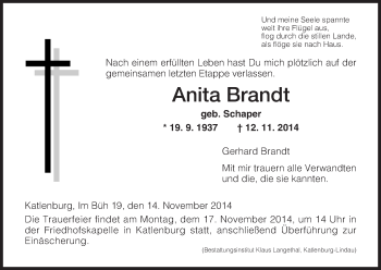 Traueranzeige von Anita Brandt von HNA