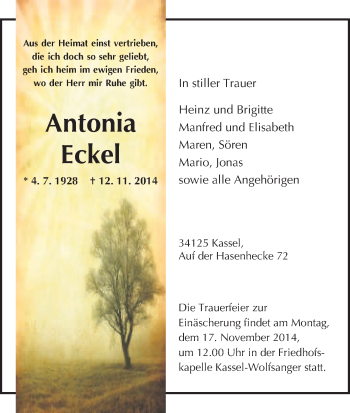 Traueranzeige von Antonia Eckel von HNA