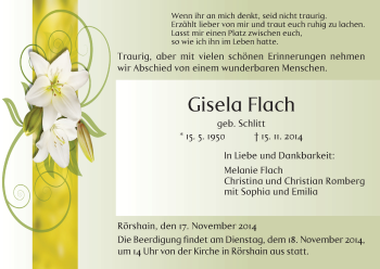 Traueranzeige von Gisela Flach von HNA