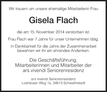 Traueranzeige von Gisela Flach von HNA