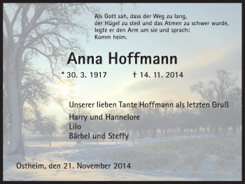 Traueranzeige von Anna Hoffmann von HNA