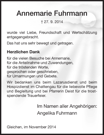 Traueranzeige von Annemarie Fuhrmann von HNA