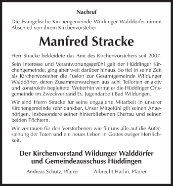 Traueranzeige von Manfred Stracke von HNA