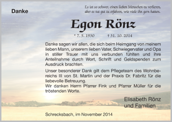 Traueranzeige von Egon Rönz von HNA