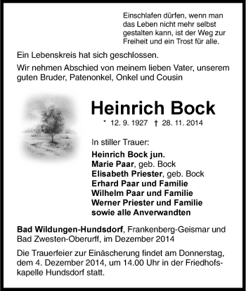 Traueranzeige von Heinrich Bock von HNA