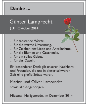 Traueranzeige von Günter Lamprecht von HNA