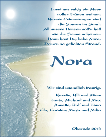 Traueranzeige von Nora  von HNA