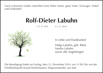 Traueranzeige von Rolf-Dieter Labuhn von HNA