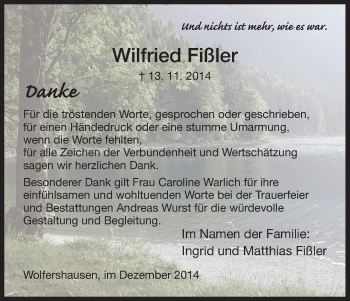 Traueranzeige von Wilfried Fißler von HNA