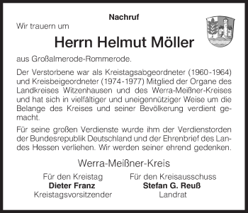 Traueranzeige von Helmut Möller von HNA