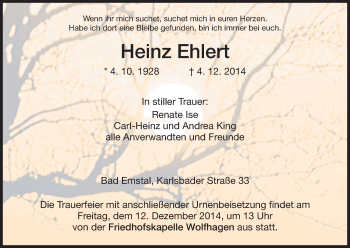 Traueranzeige von Heinz Ehlert von HNA