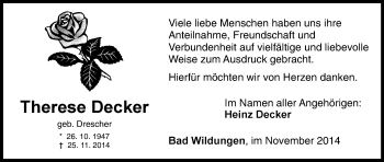 Traueranzeige von Therese Decker von HNA