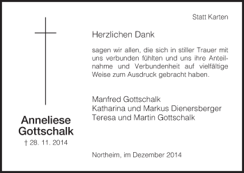 Traueranzeige von Annelise Gottschalk von HNA