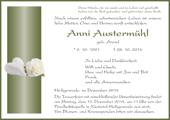 Traueranzeige von Anni Austermühl von HNA
