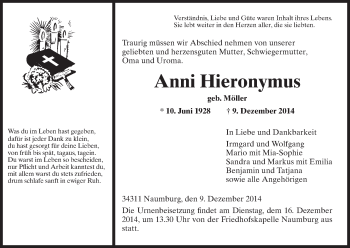 Traueranzeige von Anni Hieronymus von HNA