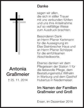 Traueranzeige von Antonia Graßmeier von HNA