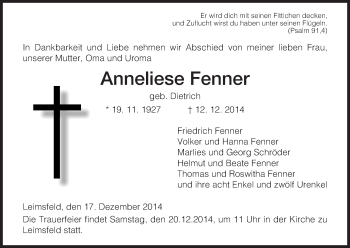 Traueranzeige von Anneliese Fenner von HNA