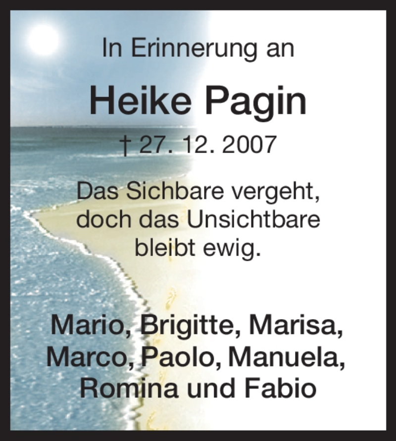  Traueranzeige für Heike Pagin vom 27.12.2011 aus HNA