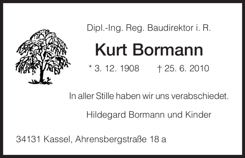  Traueranzeige für Kurt Bormann vom 03.07.2010 aus HNA
