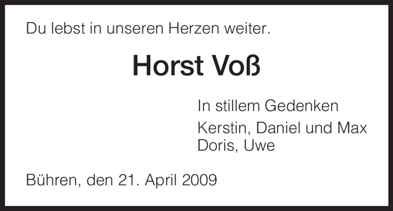  Traueranzeige für Horst Voß vom 22.04.2009 aus HNA