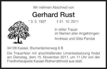 Traueranzeige von Gerhard Rust von HNA