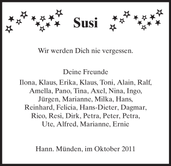 Traueranzeige von Susi Unbekannt von HNA