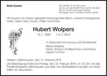 Traueranzeige von Hubert Wolpers von HNA