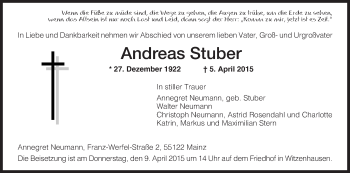 Traueranzeige von Andreas Stuber von HNA