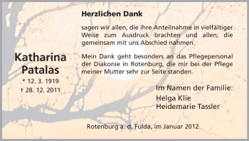 Traueranzeige von Katharina Patalas von HNA