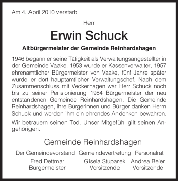 Traueranzeige von Erwin Schuck von HNA