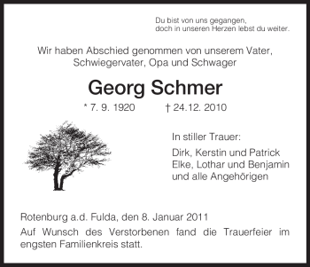 Traueranzeige von Georg Schmer von HNA