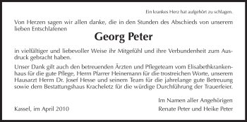Traueranzeige von Georg Peter von HNA