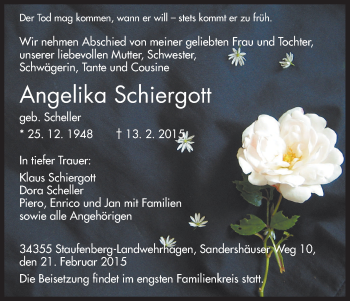 Traueranzeige von Angelika Schiergott von HNA