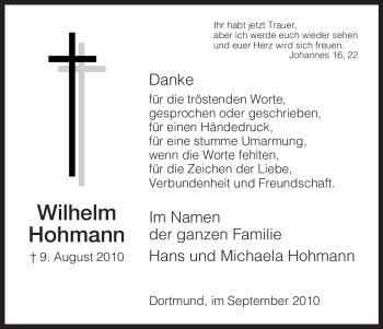 Traueranzeige von Wilhelm Hohmann von HNA