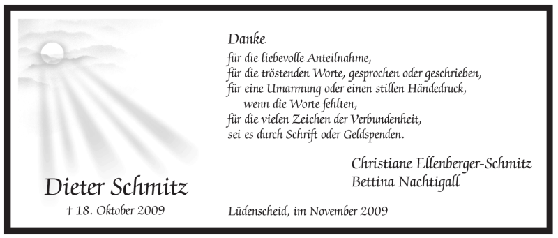  Traueranzeige für Dieter Schmitz vom 28.11.2009 aus HNA
