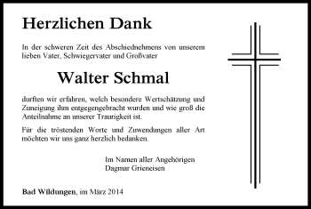 Traueranzeige von Walter Schmal von HNA