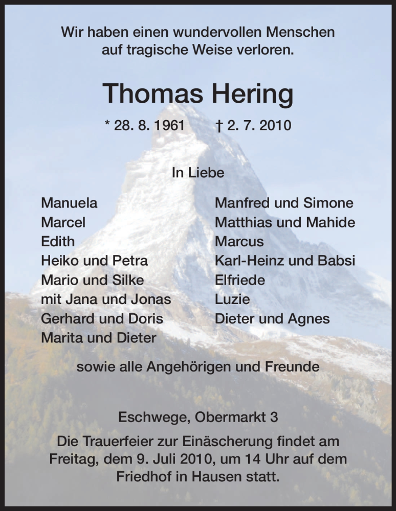  Traueranzeige für Thomas Hering vom 07.07.2010 aus HNA