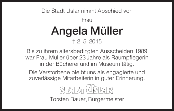 Traueranzeige von Angela Müller von HNA