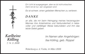 Traueranzeige von Karlheinz Kölling von HNA