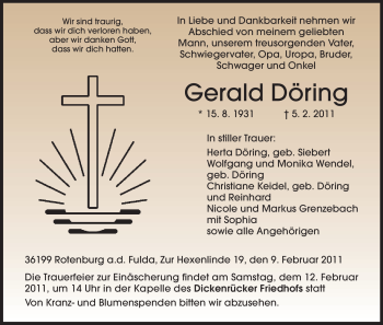 Traueranzeige von Gerald Döring von HNA