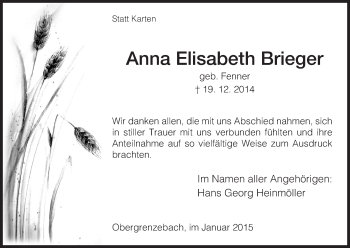 Traueranzeige von Anna Elisabeth Brieger von HNA