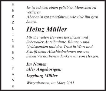 Traueranzeige von Heinz Müller von HNA