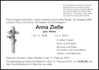 Traueranzeige von Anna Zieße von HNA