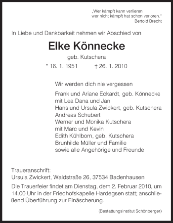 Traueranzeige von Elke Könnecke von HNA