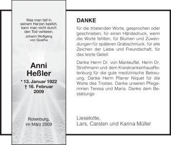 Traueranzeige von Anni Heßler von HNA