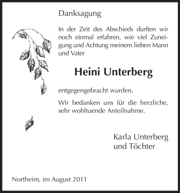 Traueranzeige von Heini Unterberg von HNA